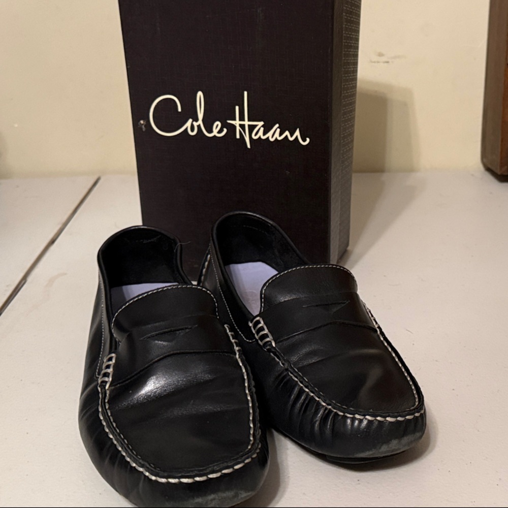 Cole Haan Black Slip-On Loafers with Embellished Toe